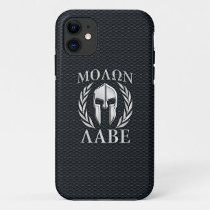 Molon Labe Chrome Spartan Helmet on Grille iPhone  iPhone 11 Case