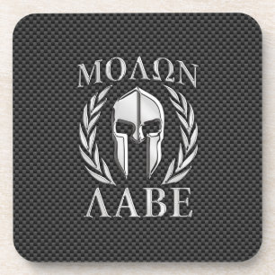Molon Labe Chrome Style Spartan Armour Carbon Coaster