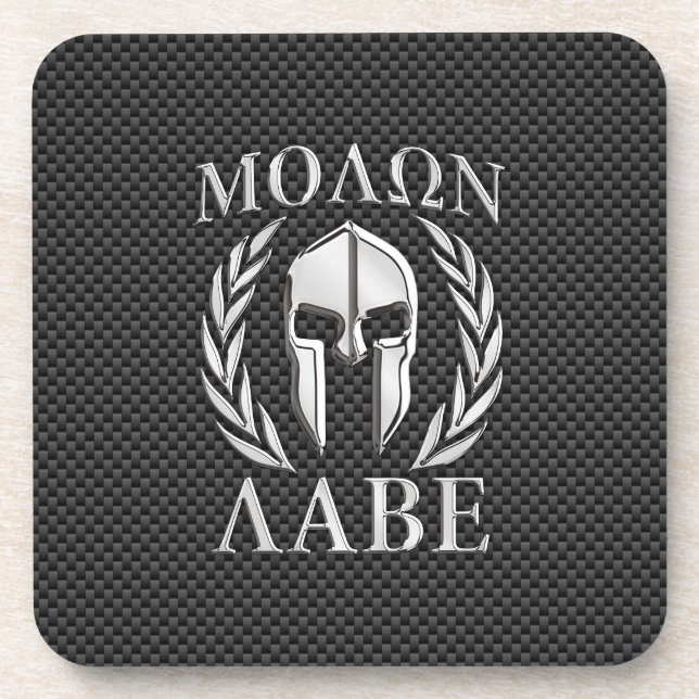 Molon Labe Chrome Style Spartan Armour Carbon Coaster (Front)