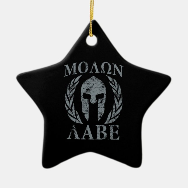 Molon Labe Grunge Spartan Armour Ceramic Tree Decoration (Front)