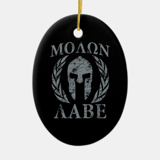 Molon Labe Grunge Spartan Armour Ceramic Tree Decoration (Front)
