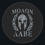 Molon Labe Grunge Spartan Armour Classic Round Sticker<br><div class="desc">A Spartan warrior armour Molon Labe laurels mask expression black graphic on a fine custom gift idea. Come and get them! Here's a selection of custom Molon Labe designs available on fine embroidered gear and gift ideas for everyone. Use the "Ask this Designer" link to contact us with your special...</div>
