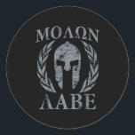 Molon Labe Grunge Spartan Armour Classic Round Sticker<br><div class="desc">A Spartan warrior armour Molon Labe laurels mask expression black graphic on a fine custom gift idea. Come and get them! Here's a selection of custom Molon Labe designs available on fine embroidered gear and gift ideas for everyone. Use the "Ask this Designer" link to contact us with your special...</div>