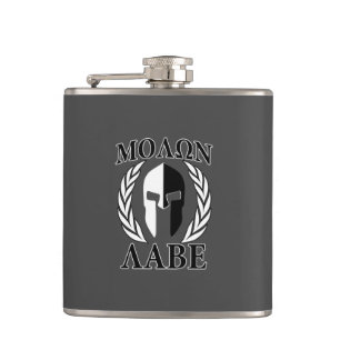 Molon Labe Spartan Helmet Laurels Black Hip Flask
