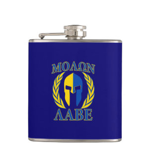 Molon Labe Spartan Helmet Laurels Blue Hip Flask
