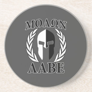 Molon Labe Spartan Helmet Laurels Charcoal Coaster