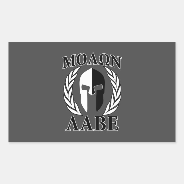 Molon Labe Spartan Helmet Laurels Charcoal Rectangular Sticker (Front)