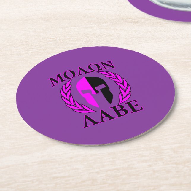 Molon Labe Spartan Helmet Laurels Tri-Colour Round Paper Coaster (Angled)