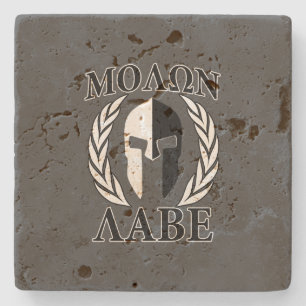 Molon Labe Spartan Helmet Warrior Laurels Graphic Stone Coaster