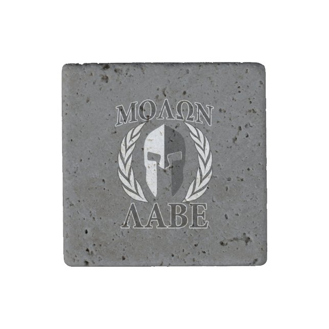 Molon Labe Spartan Helmet Warrior Laurels Graphic Stone Magnet (Front)