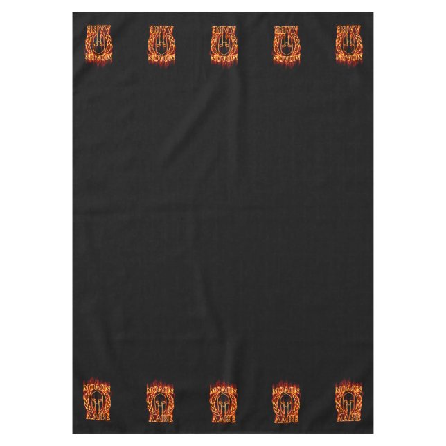 Molon Labe Spartan Hot Warrior on Fire on Black Tablecloth (Front)