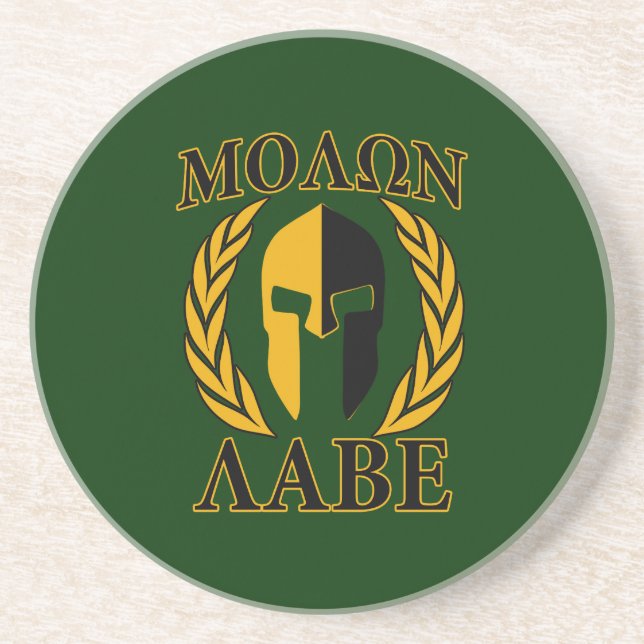 Molon Labe Spartan Laurels on Forest Green Coaster (Front)