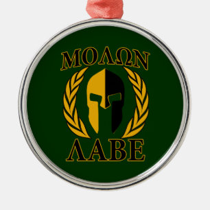 Molon Labe Spartan Laurels on Forest Green Metal Ornament