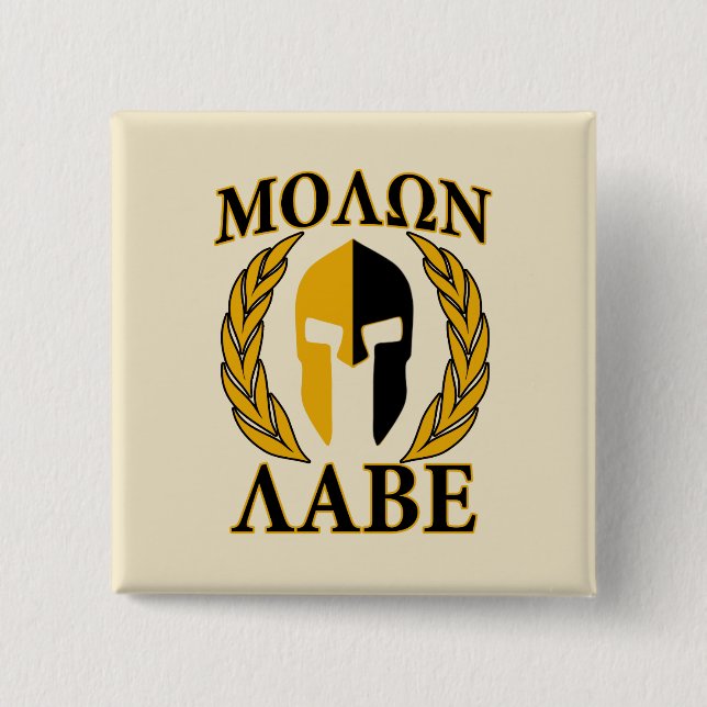 Molon Labe Spartan Mask Laurels Beige Decor 15 Cm Square Badge (Front)