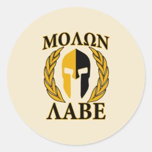 Molon Labe Spartan Mask Laurels Beige Decor Classic Round Sticker
