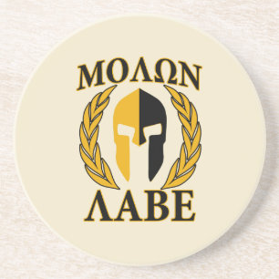Molon Labe Spartan Mask Laurels Beige Decor Coaster