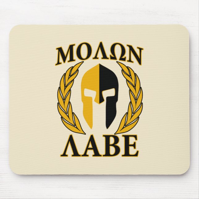 Molon Labe Spartan Mask Laurels Beige Decor Mouse Pad (Front)