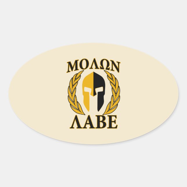 Molon Labe Spartan Mask Laurels Beige Decor Oval Sticker (Front)