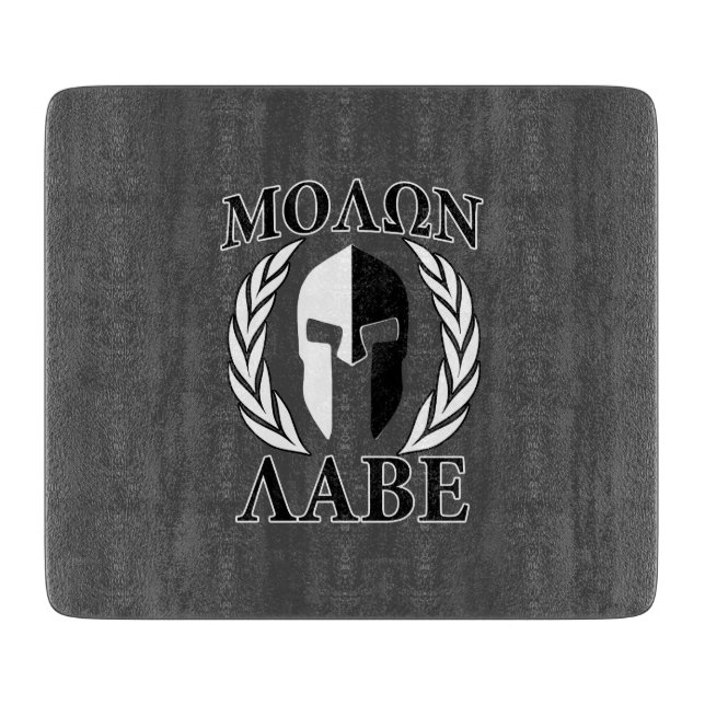 Molon Labe Spartan Mask Laurels Black & White Cutting Board (Front)