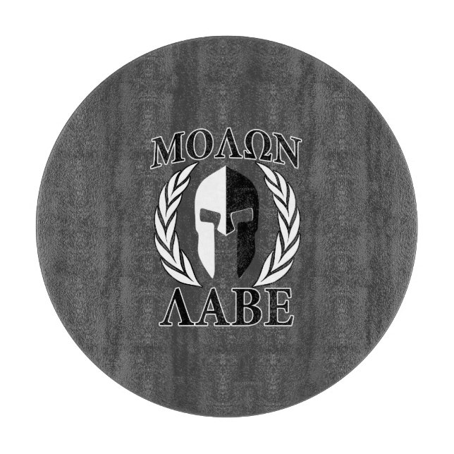 Molon Labe Spartan Mask Laurels Black & White Cutting Board (Front)