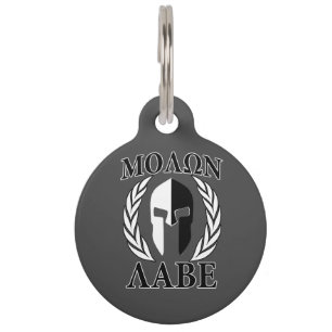 Molon Labe Spartan Mask Laurels Black & White Pet Tag