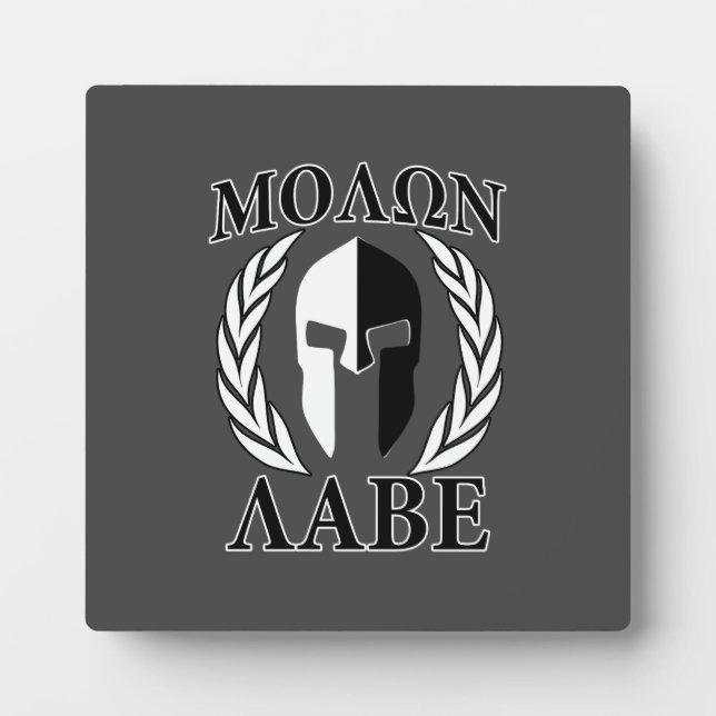 Molon Labe Spartan Mask Laurels Black & White Plaque (Front)
