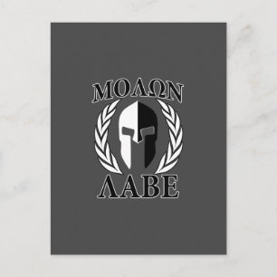 Molon Labe Spartan Mask Laurels Black & White Postcard