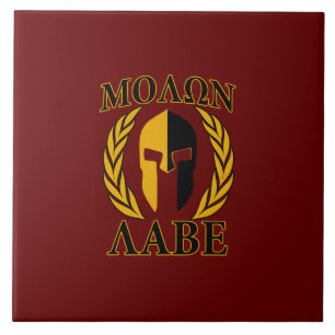 Molon Labe Spartan Mask Laurels Burgundy Red Ceramic Tile
