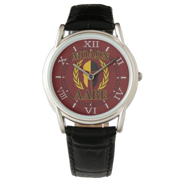Molon Labe Spartan Mask Laurels Burgundy Red Dial Watch (Front)