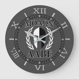 Molon Labe Spartan Mask Laurels Charcoal Dial Large Clock