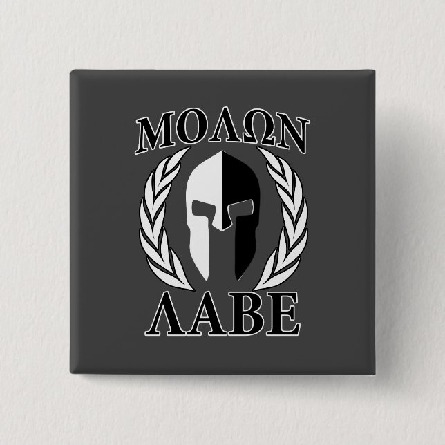 Molon Labe Spartan Mask Laurels Monochrome 15 Cm Square Badge (Front)