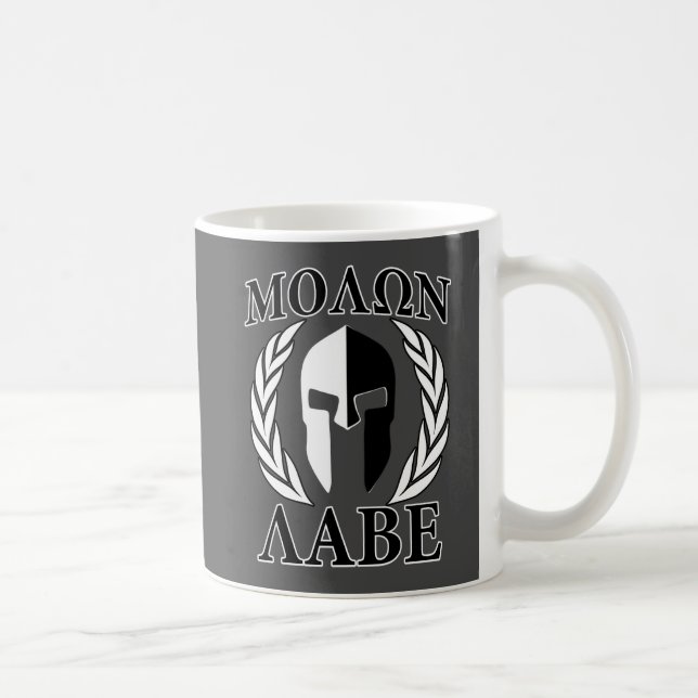 Molon Labe Spartan Mask Laurels Monochrome Coffee Mug (Right)