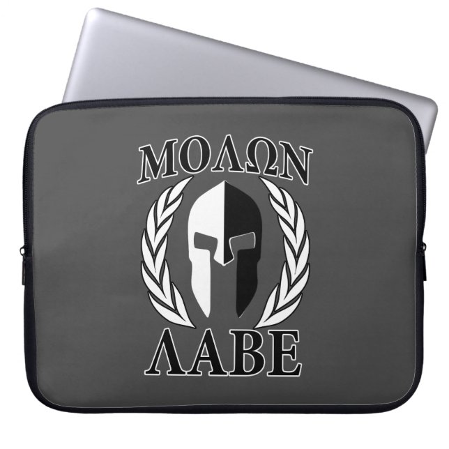 Molon Labe Spartan Mask Laurels Monochrome Laptop Sleeve (Front)