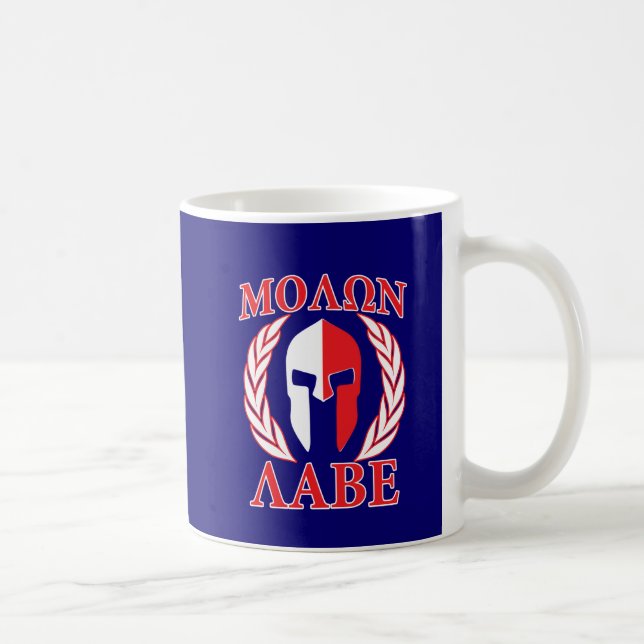 Molon Labe Spartan Mask Laurels Navy Blue Coffee Mug (Right)