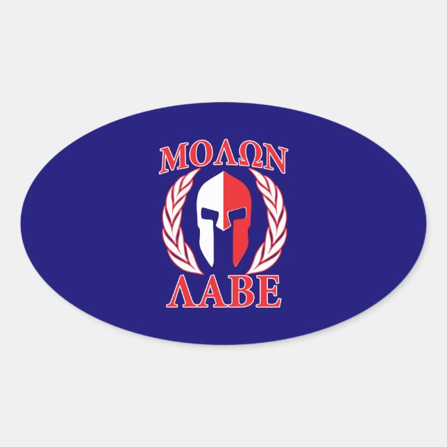 Molon Labe Spartan Mask Laurels Navy Blue Oval Sticker (Front)