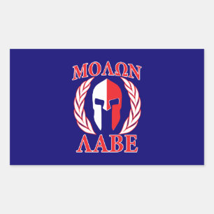 Molon Labe Spartan Mask Laurels Navy Blue Rectangular Sticker