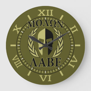 Molon Labe Spartan Mask Laurels Olive Green Dial Large Clock