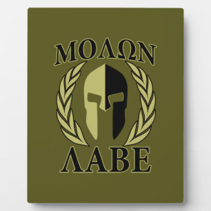 Molon Labe Spartan Mask Laurels Olive Green Plaque