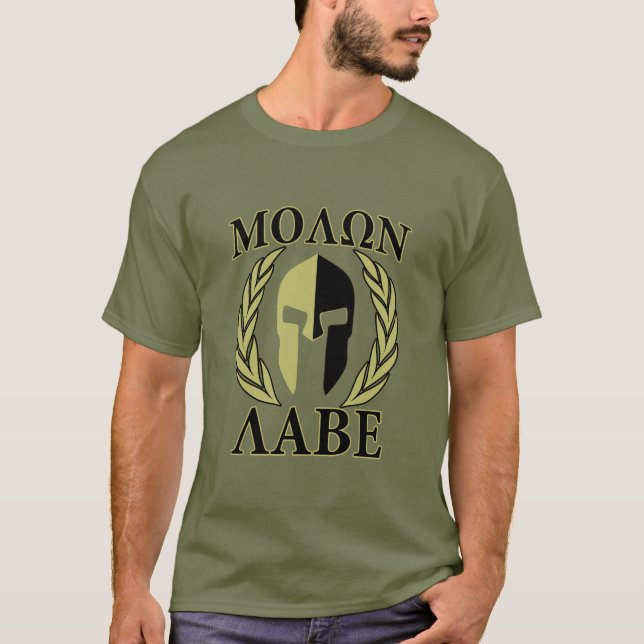 Molon Labe Spartan Mask Laurels Olive Green T-Shirt (Front)
