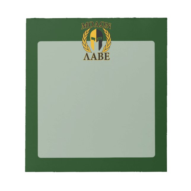 Molon Labe Spartan Mask Laurels on Green Notepad (Front)