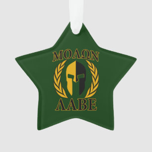 Molon Labe Spartan Mask Laurels on Green Ornament