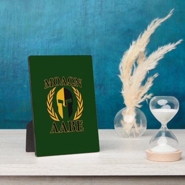 Molon Labe Spartan Mask Laurels on Green Plaque (Side)