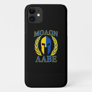 Molon Labe Spartan Mask Laurels Yellow Blue iPhone 11 Case
