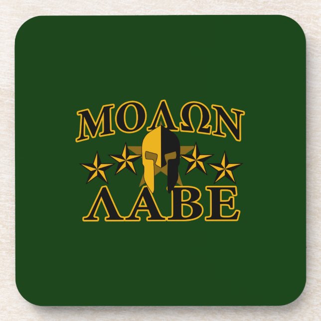Molon Labe Spartan Warrior 5 stars green Coaster (Front)
