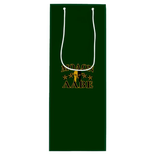 Molon Labe Spartan Warrior 5 stars green Wine Gift Bag (Front)
