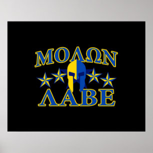 Molon Labe Spartan Warrior 5 stars Yellow Blue Poster