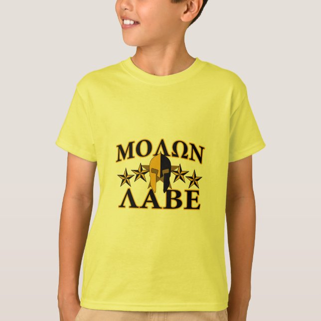 Molon Labe Spartan Warrior Helmet 5 stars Golden T-Shirt (Front)