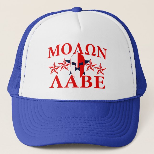 Molon Labe Spartan Warrior Helmet 5 stars Patriot Trucker Hat (Front)