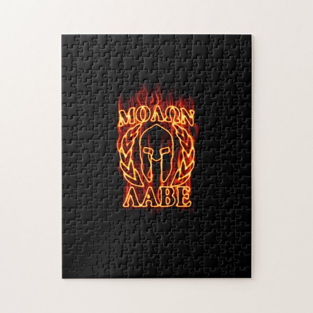 Molon Labe Spartan Warrior in Flames Jigsaw Puzzle (Vertical)
