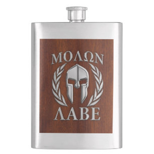 Molon Labe Spartan Warrior Laurels Chro Wood Print Hip Flask